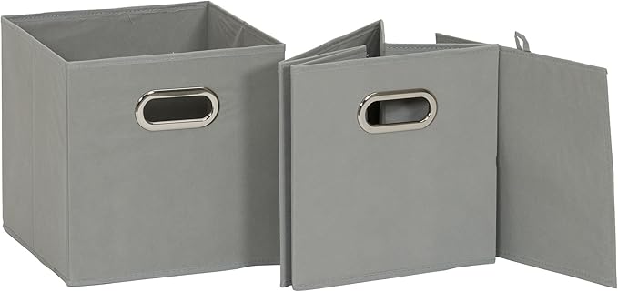Household Essentials Fabric Storage Bins 6 Piece Set, Strong Poly-Woven Fabric, Sturdy Chipboard Sides, Grommet Front Handle,