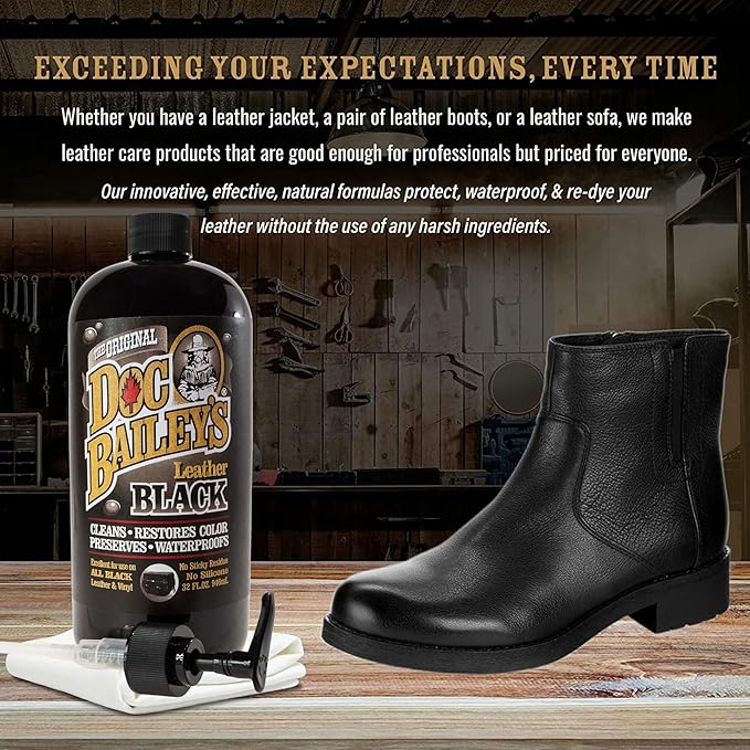 Doc Baileys Leather Black Care -Premium Quality All In One Leather Cleaner, Conditioner, Waterproofer & Protectant - For your