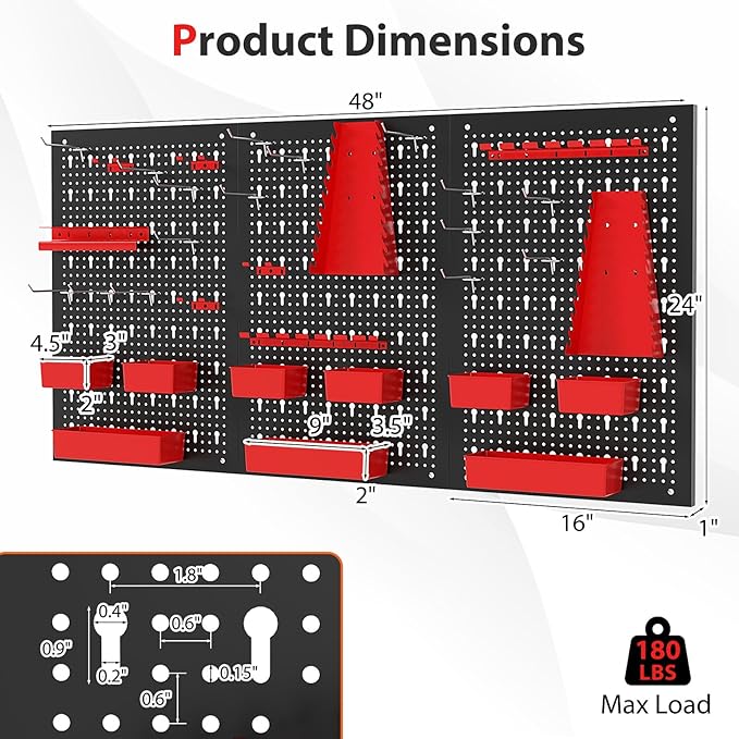 Goplus Pegboard Wall Organizer, 9-Bin Parts Rack Organizer w/Hammer Racks, Tool Holders & Hooks, Heavy-Duty Utility Tool Stor
