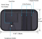 Car Sun Visor Organizer, Wisdompro Vehicle Interior Accessories Storage Pouch Auto Registration Holder with Elastic Strap for Sunglass, Documents, Cards, Pen, Drivers License, etc. (Black)