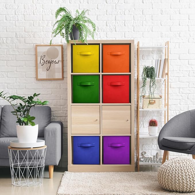 Sorbus 13 Inch Fabric Storage Cubes - Sturdy Collapsible Bins With Handle - 6 Foldable Baskets for Organizing Clothes, Toys, 