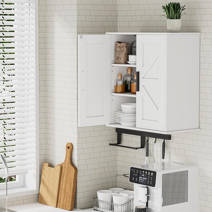 Homleke Bathroom Wall Cabinet, Over Toilet Storage Cabinet with Barn Doors and Adjustable Shelves, 3-Tier Medicine Cabinet Wa