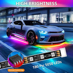 Underglow LED Lights for Cars 180 LEDs RGBI Neon Accent Strip Lights with 16 Million Colors DIY & Music Mode Underbody Exterior Lights Kit for RV SUV Truck Boat 12V