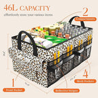 HOTOR Trunk Organizer - Car Organizer with 5 Pockets, Trunk Organizer for SUV & Sedan, Car Organization with Sturdy Base Panel for Car Accessories, Brown Leopard, 2 Compartments, 21.3"×12.6"×10.6"