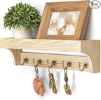 Rebee Vision Farmhouse Pine Wood Key Holder Wall Mount for Room Decor - Rustic Key Holder for Wall with Shelf for Small Plant