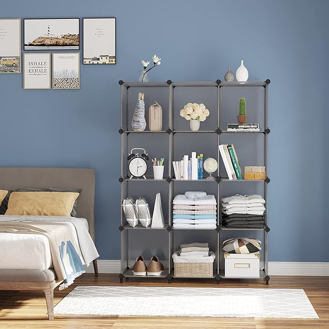 AWTATOS Cube Storage Organizer Closet Storage Cubes Shelves Bookshelf Clothes Organizer DIY Plastic 12 Cube Shelves for Home,