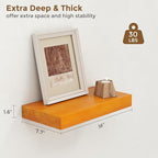 Marsmiles Wood Floating Shelves | Rustic Honey Oak Wall Shelves Set of 2 | 16" W x 7.7" D x 1.6" H Wooden Shelves for Bathroo