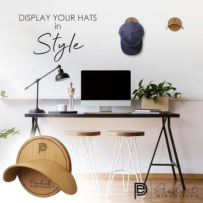 Hat Hooks for Wall Set of 2 – Cowboy Hat Hanger for Fedoras, Caps & Wide Brim Hats – Wooden Curved Rack Preserve Hat Shape – 
