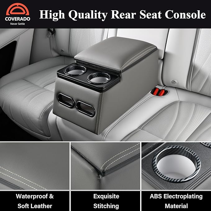 Coverado Car Center Console, Universal Bench Seat Center Consoles, Center Console for Van, Back Seat Storage Box, Rear Seat Car Console Organizer with Cup Holder, Central Armrest Box (Regular, Gray)