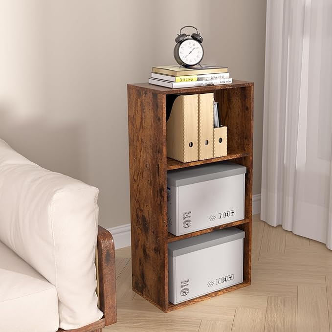 Wooden 3 Cube Storage Organizer, 3 Tier Low Bookcase Freestanding Storage Display Organizer,Versatile Cubes Shelf and Cubby U