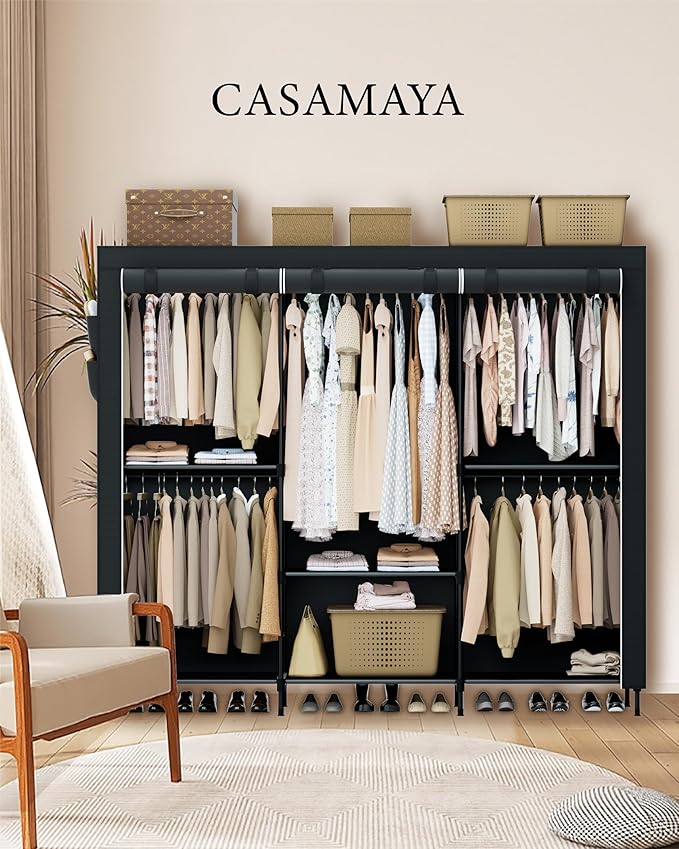 CASAMAYA Portable Closet, 81.5 Inch Extra Large Capacity Wardrobe Closet with Cover, Clothes Storage Organizer with Shelves a