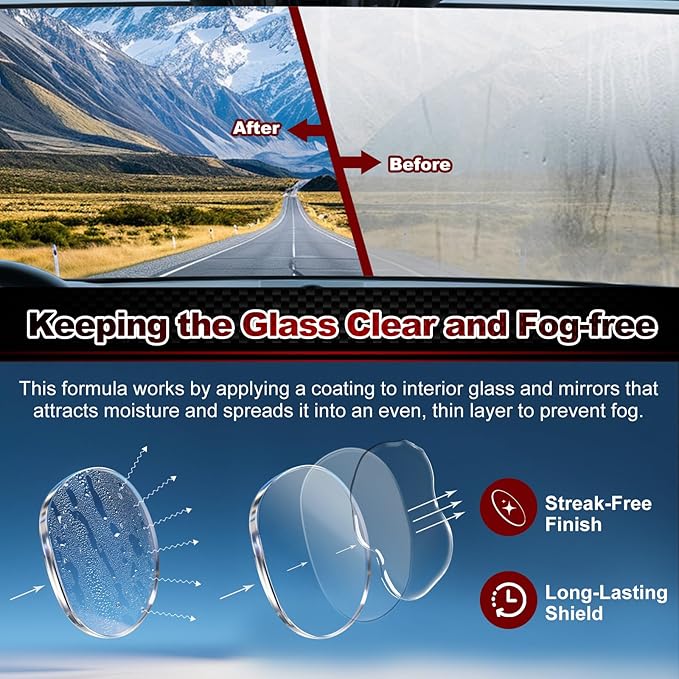 Anti Fog Spray for Glass & Windshield Defogger – 24H Long Lasting Prevention for Car, Mirrors, Windows, Goggles, Shower Door 
