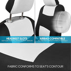 BDK PolyPro Car Seat Covers Full Set in White on Black, Front and Rear Split Bench Seat Covers for Cars, Easy to Install Car 
