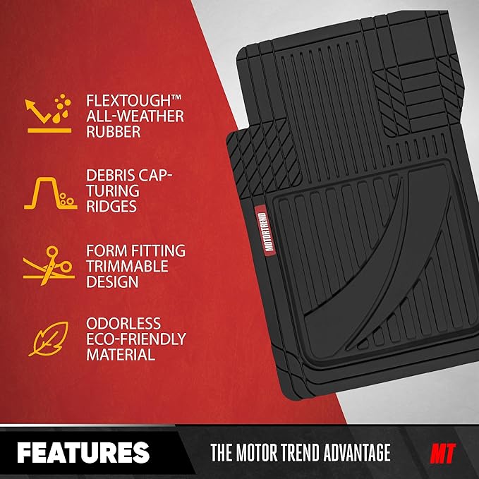 Motor Trend FlexTough Advanced Heavy Duty Black Rubber Car Floor Mats & Cargo Liner for SUV & Car Full Set - Universal Trim to Fit All Weather Automotive Floor Mat & Cargo Liners for SUV, Car, & Van
