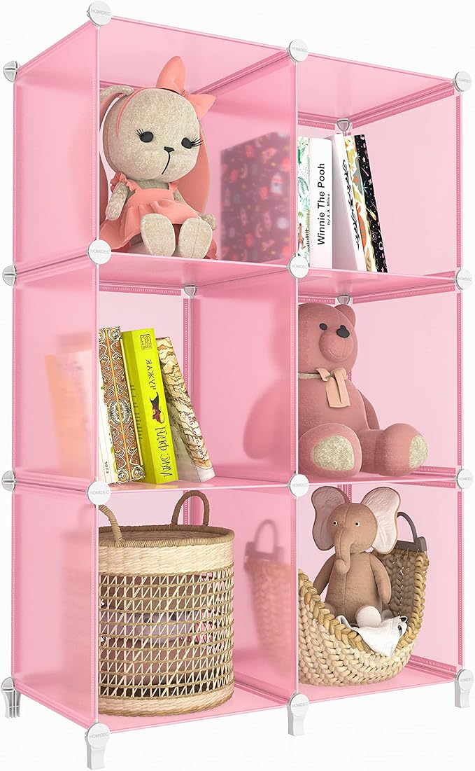 HOMIDEC 6-Cube Storage Shelf, Storage Bookcase Bookshelf with Metal Hammer, Storage Cubes Organizer Cabinet for Kids, Closet,