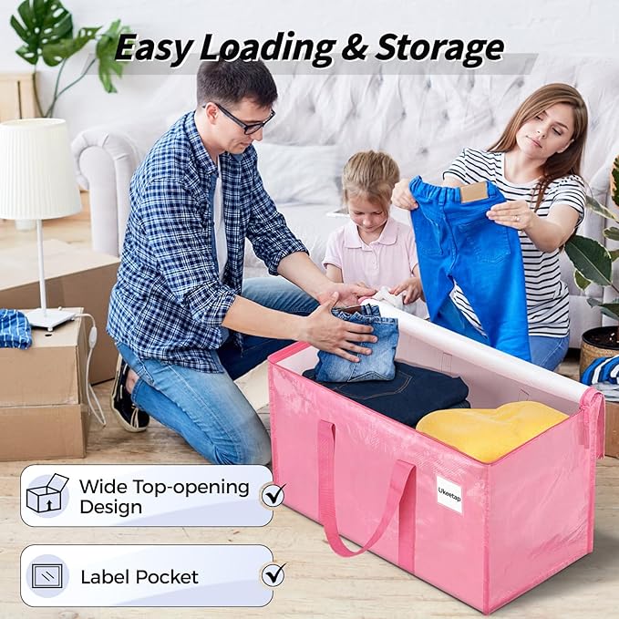 16 Pack Extra Large Heavy Duty Moving Bags, Pink Storage Bins with Lids, Reinforced Handles & Heavy-Duty Zippers Moving Boxes