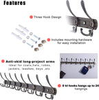 Dseap Coat Rack Wall Mount - 29.5” Long 8-Tri-Hooks Heavy Duty Coat Hanger Rail Wall Hooks for Hanging Coats Hats Clothing Cl