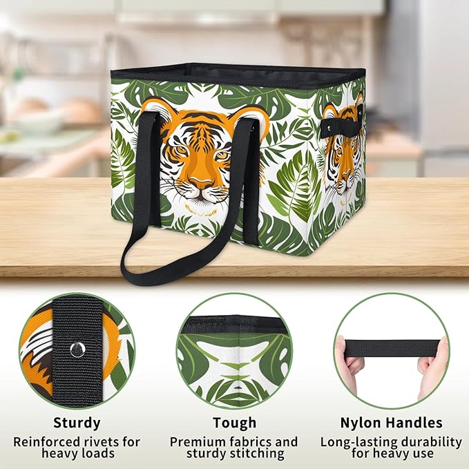 Reusable Grocery Bags Heavy Duty Shopping Bags Foldable Large Tote Bags with Long Handles & Hard Bottom