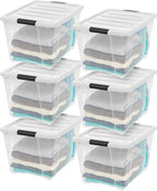 IRIS USA 6-Pack 54 Quart Stackable Storage Bins with Lids [Made in USA] - Everyday Organizer Latching Clear Plastic Organizat