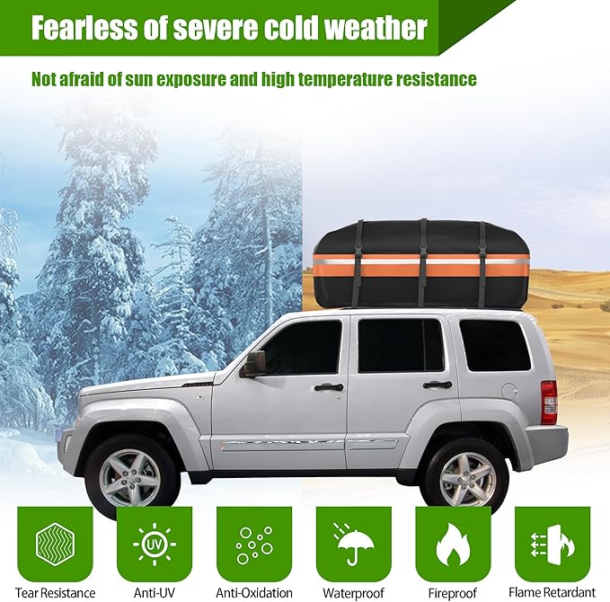 Rooftop Cargo Carrier - Car Roof Bag, 1000D PVC Soft-Shell Waterproof for Cars with/Without Racks, Includes Anti-Slip Mat, Storage Bag, Luggage Lock, 6 Extra Straps, 21 Cubic Feet