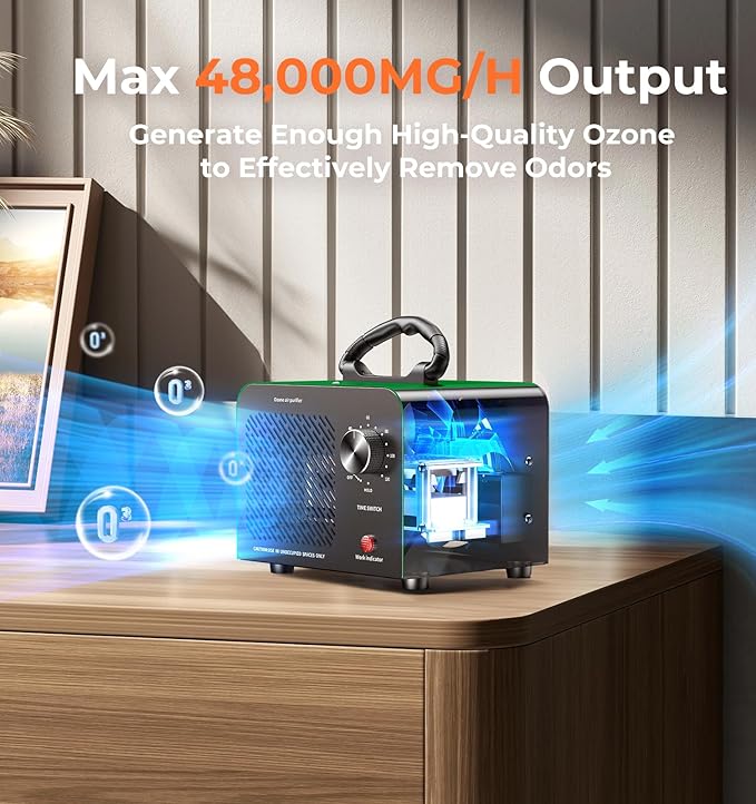 Ozone Generator, 48,000mg/h High Capacity O3 Machine for Large Spaces Up to 4,000 Sq Ft, Portable Odor Eliminator for Car, Ho