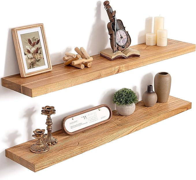 40 Inch Floating Shelves for Wall, 8"D High End Solid Hardwood Shelves for Decor Storage, Rustic Wall Shelves with Invisible 