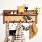 Coat Rack Wall Mount with Hooks & Shelf - Wooden Entryway Organizer for Hanging Coats, Keys, Hangers - Space Saving Durable W