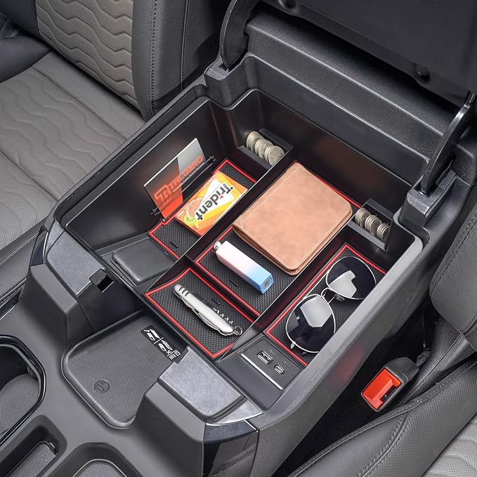 TACORBO Center Console Full Organizer Tray Compatible with Refreshed 2022-2024 2025 2026 Silverado/Sierra 1500,2024-2026 Chevy Silverado/GMC Sierra 2500HD 3500HD,Front Bucket Seats Only
