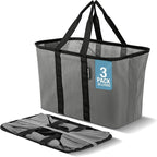 CleverMade EcoBasket 30L Collapsible Tote Basket 3 Pack – Reusable Grocery Tote That Stands Upright, Foldable Shopping Basket