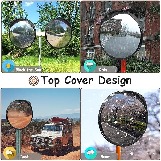 Driveway Mirror 𝟭𝟴" 𝗦𝗲𝗰𝘂𝗿𝗶𝘁𝘆 𝗠𝗶𝗿𝗿𝗼𝗿𝘀 𝗢𝘂𝘁𝗱𝗼𝗼𝗿, Blind Spot Convex Mirror with Adjustable Fixing Bracket, Wide Angle Clear View for Garage Home Parking Factory Office