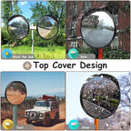 Convex Safety Mirror 𝟮𝟰" 𝗔𝗿𝗰𝘆𝗹𝗶𝗰 𝗗𝗿𝗶𝘃𝗲𝘄𝗮𝘆 𝗠𝗶𝗿𝗿𝗼𝗿, Outdoor Security Mirror Extends View with Adjustable for Bracket, Warehouse, Parking, Garage, Office, Home, Factory