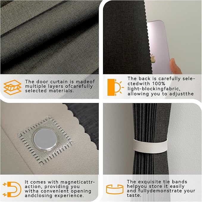 Jilron Accordion Door Curtain Set - 100% Blackout, with Curtain Rod Included, for Bedroom Privacy Protection (Black-43 W x 78