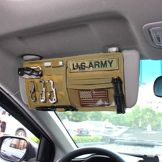 WYNEX Car Sun Visor Organizer with MOLLE Panel | Universal Car Storage Pouch, Compatible Sedan, Suvs, and Vans | for Small Tools, Glasses & Documents