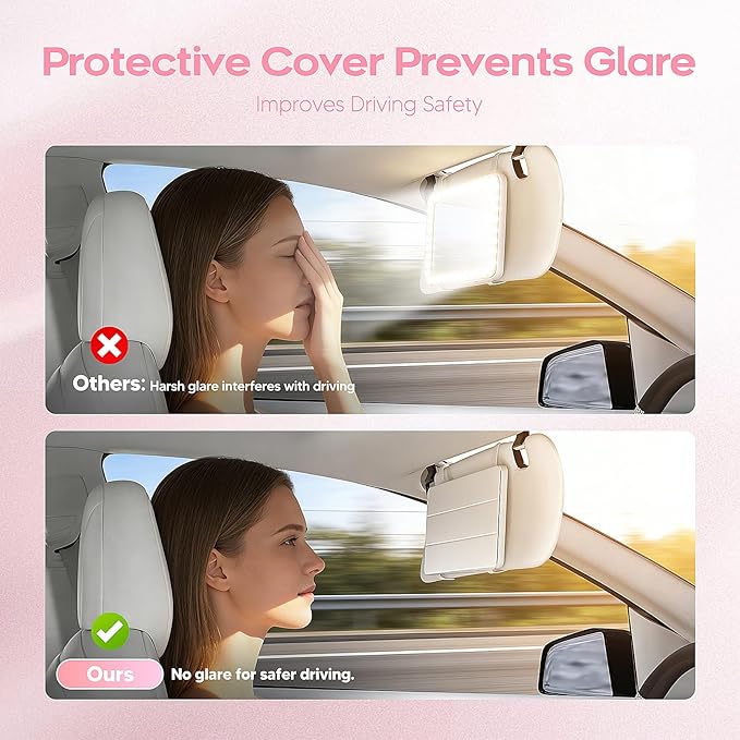 78 Smart LED Light Makeup Mirror Vanity for Car Sun Visor - Anti-reflective Rechargeable Dimmable - 3 Light Modes Sun Visor Mirror with Cover for Gift Women Girl Work Travel Trip Outdoor Dressing