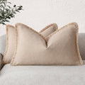 Foindtower Set of 2 Decorative Linen Fringe Lumbar Throw Pillow Covers Boho Farmhouse Cushion Cover with Tassels Soft Accent 