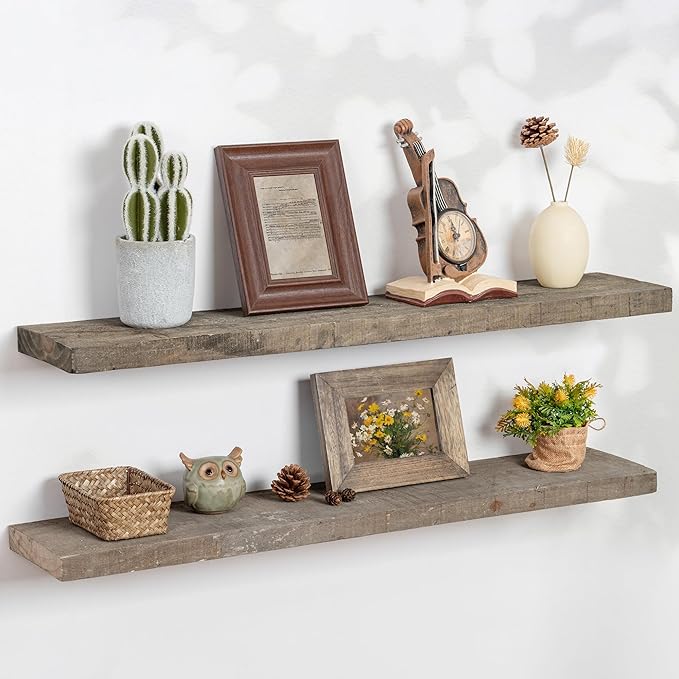 Floating Shelves | 8" Deep Rustic Reclaimed Barnwood Wall Hanging Shelves with Invisible Heavy-Duty Metal Bracket | Wall Moun