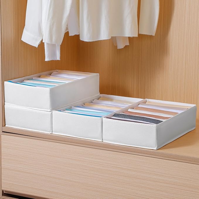 4 Packs T-shirt Drawer Organizers for Clothing,10 Grids Compartment Wardrobe Storage Box, Clothes Organizer for Folded Clothe
