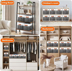 Fab totes Collapsible Storage Baskets for Shelves,14"x10", 8 Pack Foldable Fabric Storage Bins with Double Leather Handles, L