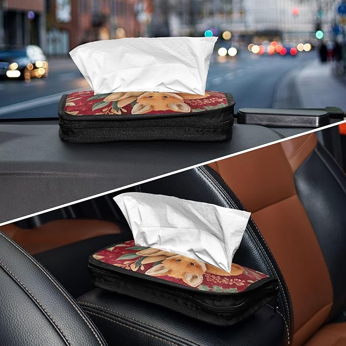 Car Tissue Holder Car Visor Organizer Tissue Box Holder for Car Sun Visor Organizer with Car Vehicle Accessories Essentials Interior for Women Men Christmas Fox Bunny Red