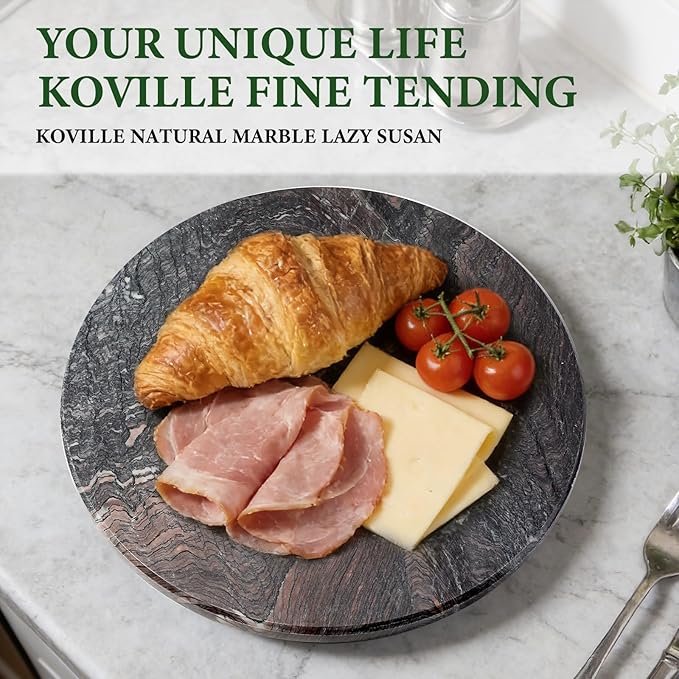 Koville 16'' Luxurious Natural Marble Lazy Susan Marble Turntable for Kitchen Dinning, Lazy Susans Organizer for Cabinet, Ser