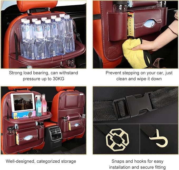 2 PCS Car Seat Back Pocket, Waterproof Leather Auto Back seat Organizer for Kids, Upgraded Car Organizer with Tablet Holder Pockets, Universal Interior Car Accessories (Wine Red)