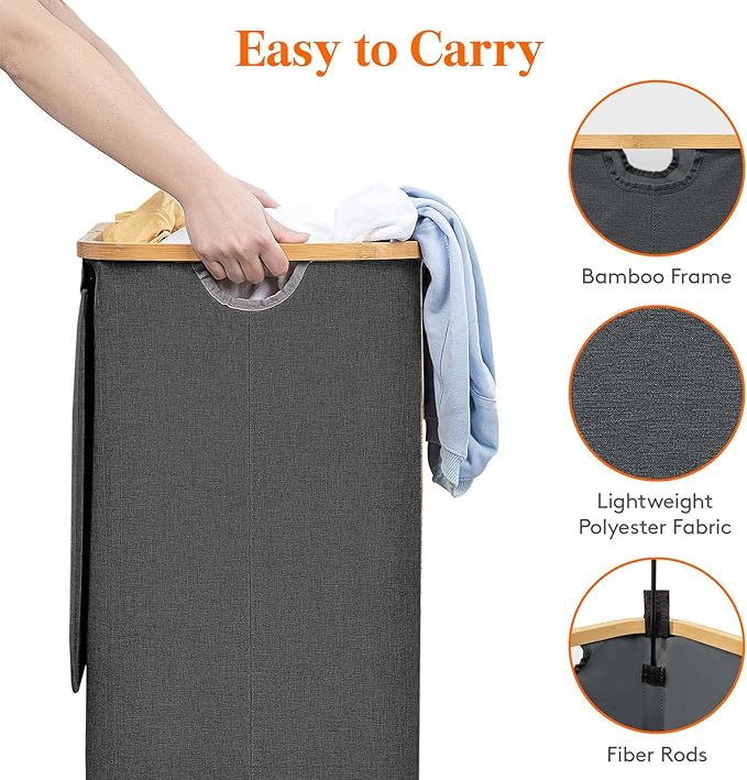 Lifewit 80L Laundry Basket with Lid, Clothes Hampers for Laundry with Bamboo Handles and 1 Removable Bag, Large Foldable Laun