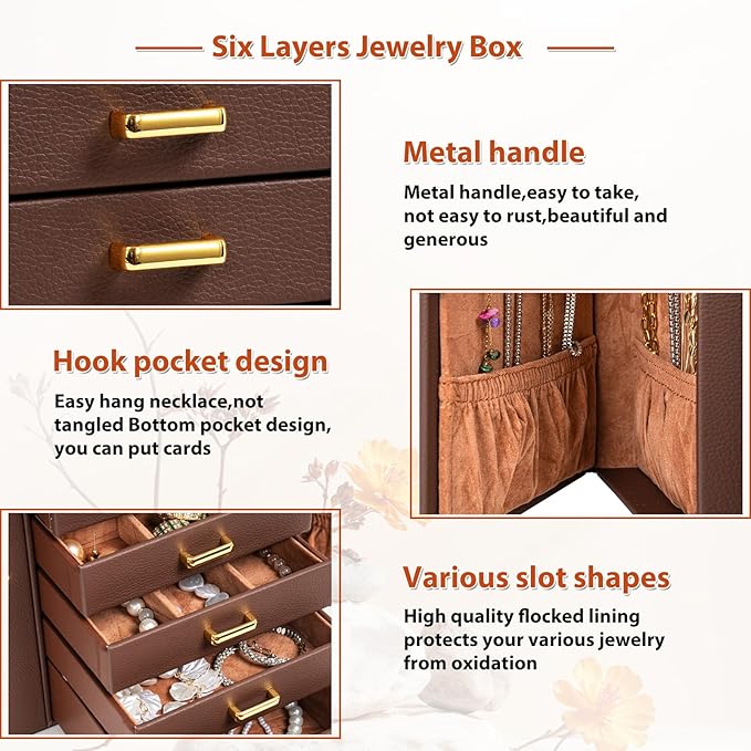 AKOZLIN Jewelry Box Organizer Functional Leather Jewelry Storage Case for Women Girls Ring Necklace Earring Bracelet Holder O