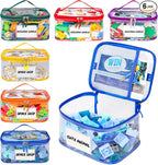 Tesuko 6 Pack Clear Toy Storage Bag with Name Tag& Manual Pocket, Waterproof Transparent PVC Toy Organizer Case for Lego Bric