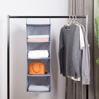 Hanging Closet Organizer, Easy Mount Foldable 4-Shelf Hanging Closet Wardrobe Storage Shelves, Clothes Handbag Shoes Accessor