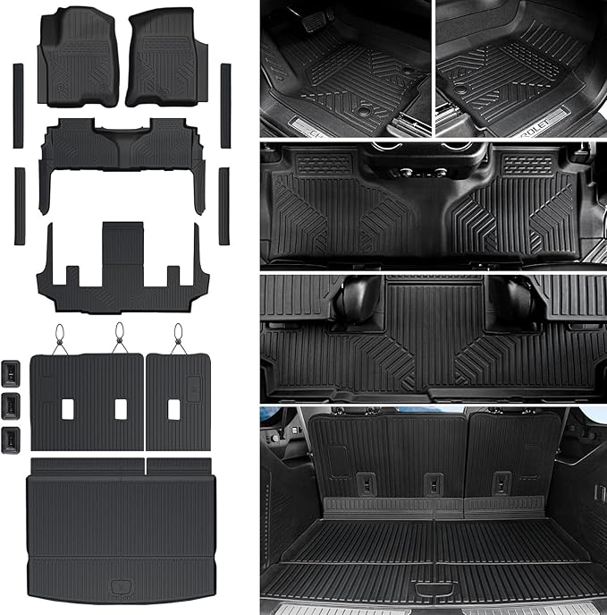 Floor Mats Cargo Mat for 2021-2024 2025 2026 Chevrolet Chevy Suburban/GMC Yukon XL 7 Seats Car Mat Accessories, All Weather TPE Full Set Trunk Cargo Liner (Floor Mats Set)