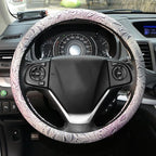 Car Steering Wheel Cover Universal 15 Inch Middle Size Auto Anti-Slip Leather Wheel Protector with Flower Grain Design White Style
