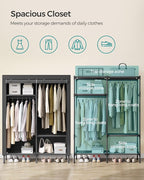 SONGMICS Wardrobe Closet, 65 Inch Heavy Duty Portable Closet, Freestanding Closet Organizer, Clothes Rack with Cover, 2 Hangi
