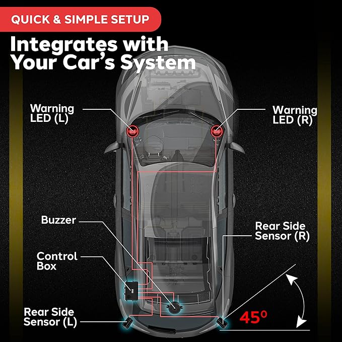 Pyle Ultrasonic Blind Spot Detection System, BSD Change Lane Safer, BSA BSM Blind Spot Monitoring Assistant Car Driving Secur