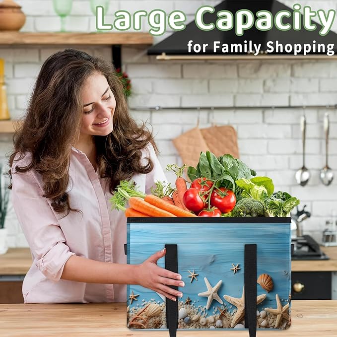 Reusable Grocery Bags Heavy Duty Shopping Bags Foldable Large Tote Bags with Long Handles & Hard Bottom